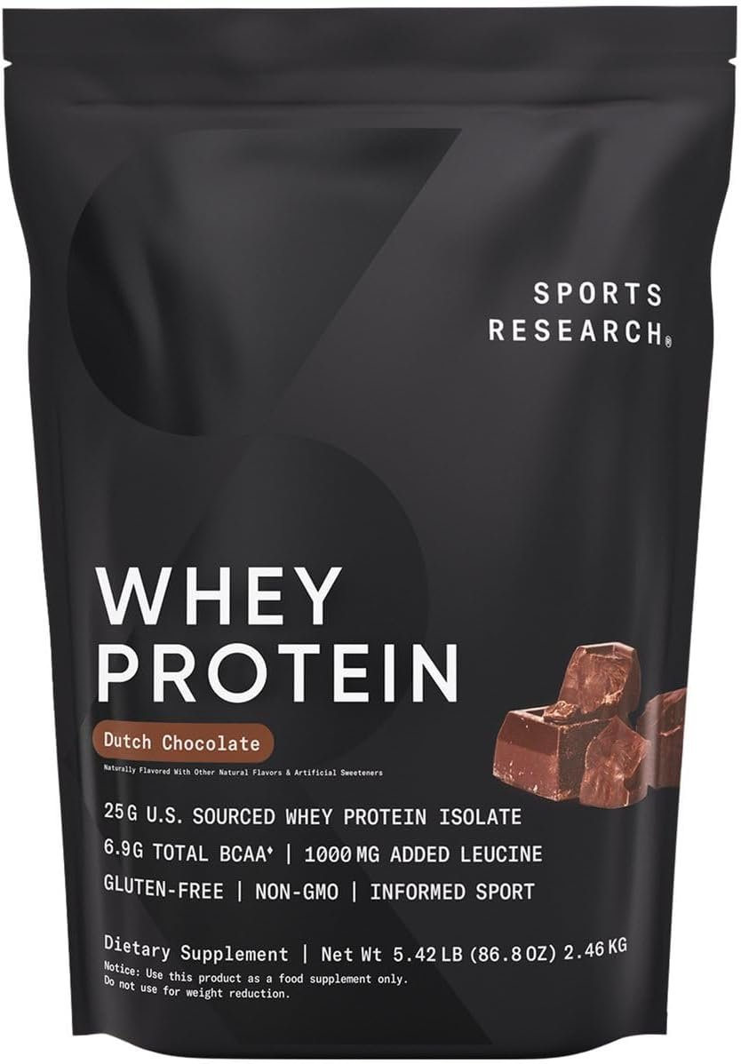 Sports Research Whey Protein - Sports Nutrition Whey Isolate Protein Powder for Lean Muscle Building & Workout Recovery - 5 lb Bag Bulk Protein Powder 25g per Serving - Dutch Chocolate, 60 Servings - Image 2