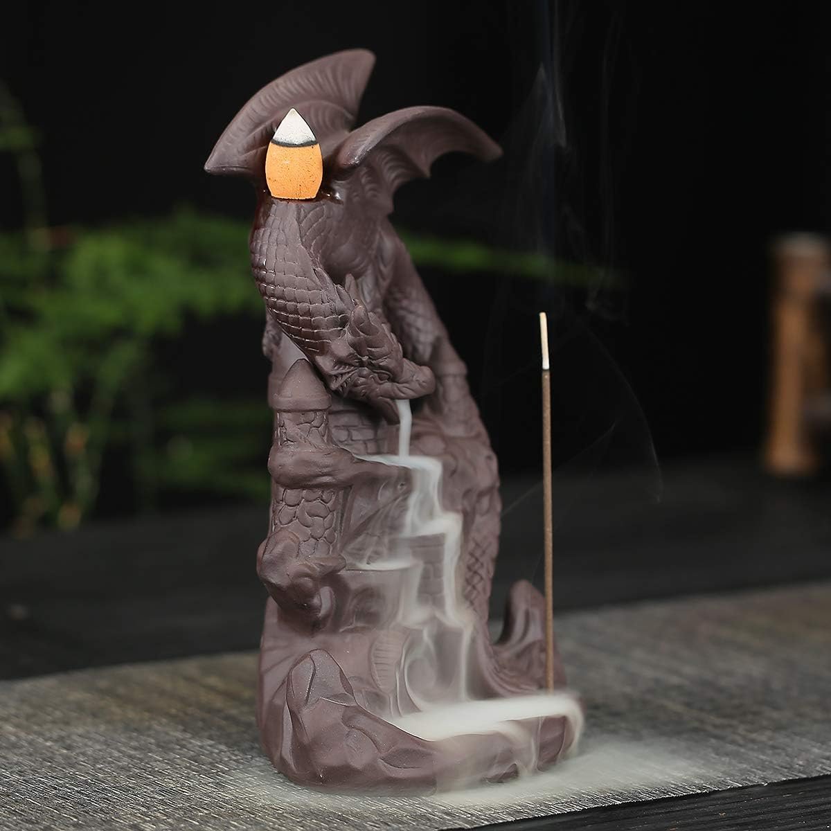 Dragon Backflow Incense Burner Handmade Ceramics Ornamen Statue Fountain Home Decor Waterfall Incense Holder, with 100 Backflow Incense Cones and 1Mat - Image 7