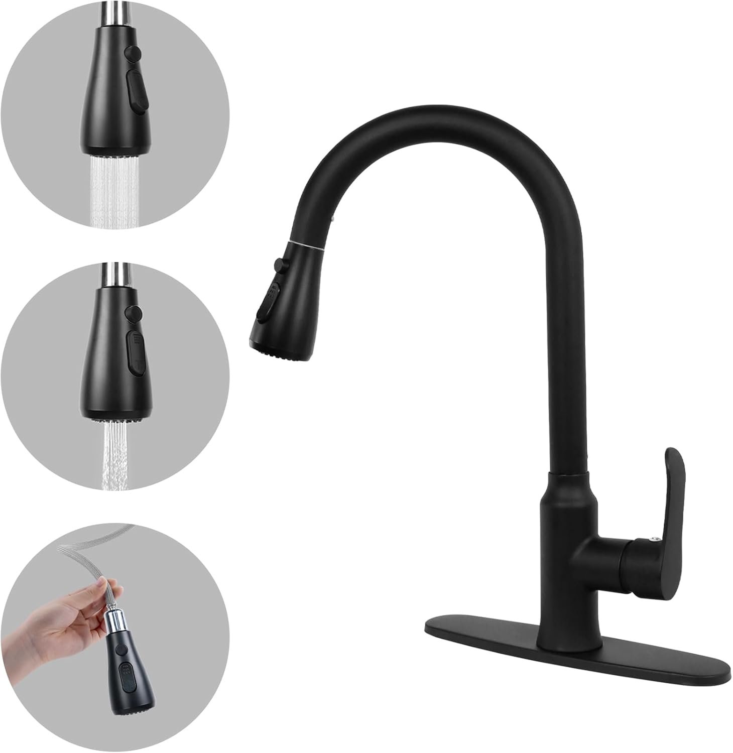 Kitchen Faucets with Pull Down Sprayer, Matte Black, Stainless Steel Kitchen Sink Faucet with High Arc Sprayer, Single Handle Commercial Kitchen Faucet for RV, Bar, Laundry - Image 2