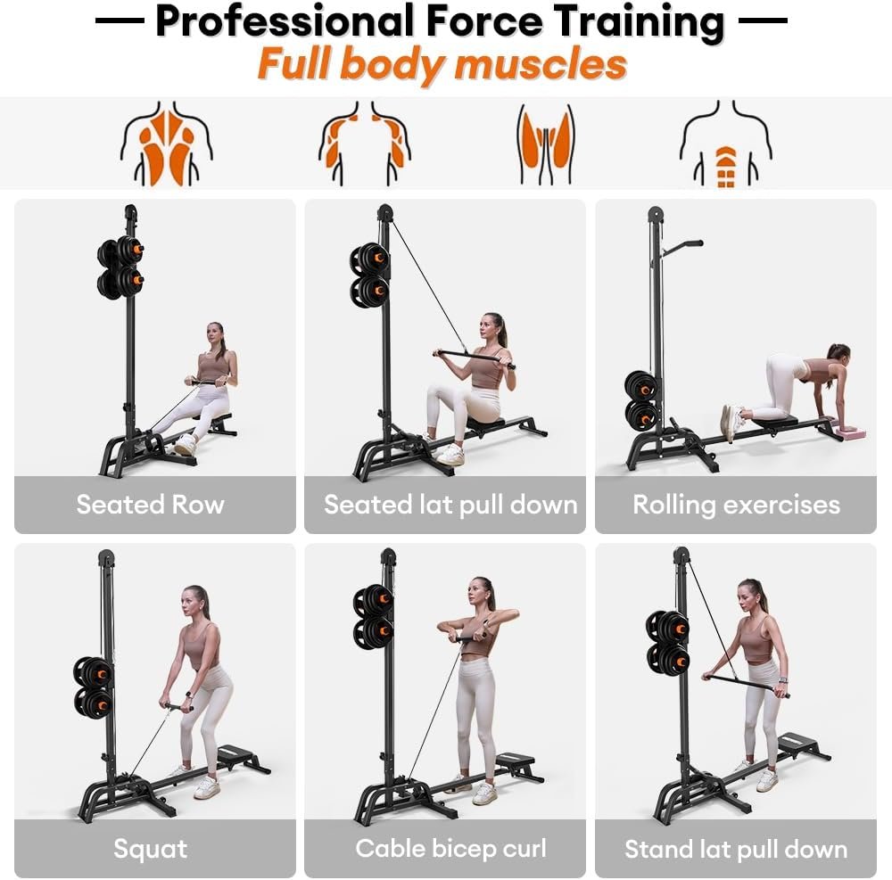 ONETWOFIT Foldable Rowing Machine & LAT Pull Down Machine 2 in 1 Multi-Function Compact Rowing Machine for Home, Low Row Cable Fitness Exercise Max 300lbs - Image 6