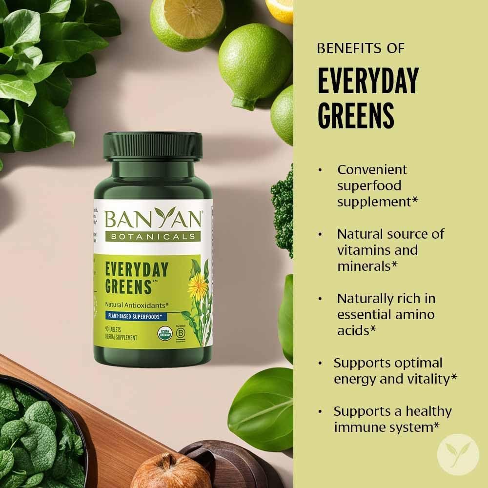 Banyan Botanicals Everyday Greens – Organic Superfood Tablets – Natural Source of Vitamins, Minerals & Antioxidants – Supports Optimal Energy & Health* – 90 Tablets – Non-GMO Sustainably Sourced Vegan - Image 3