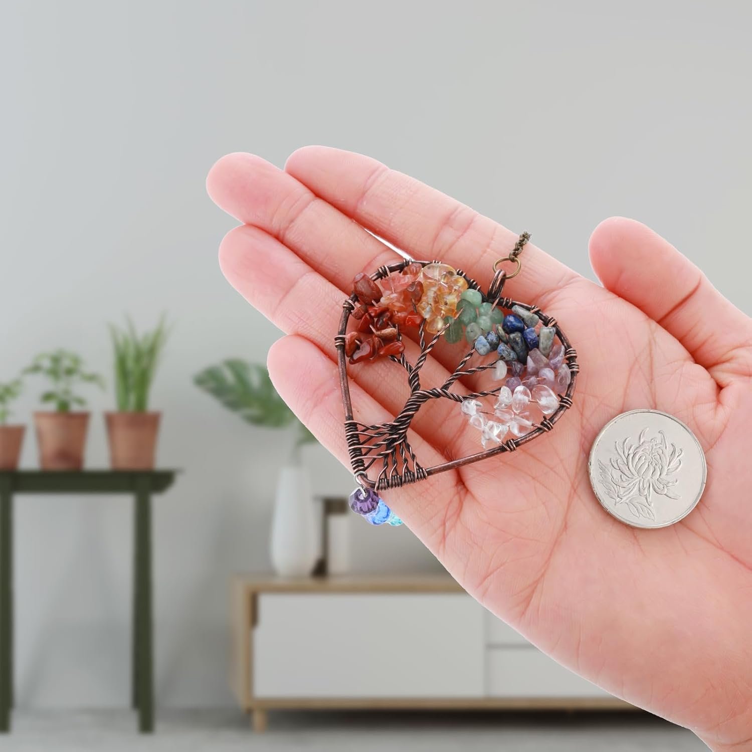 TIESOME Crystal Tree of Life Suncatchers, Rainbow Heart Shaped Sun Catcher Chakra Stones Window Hanging Ornament Colorful Garden Pendant Home Car Decor - Image 3