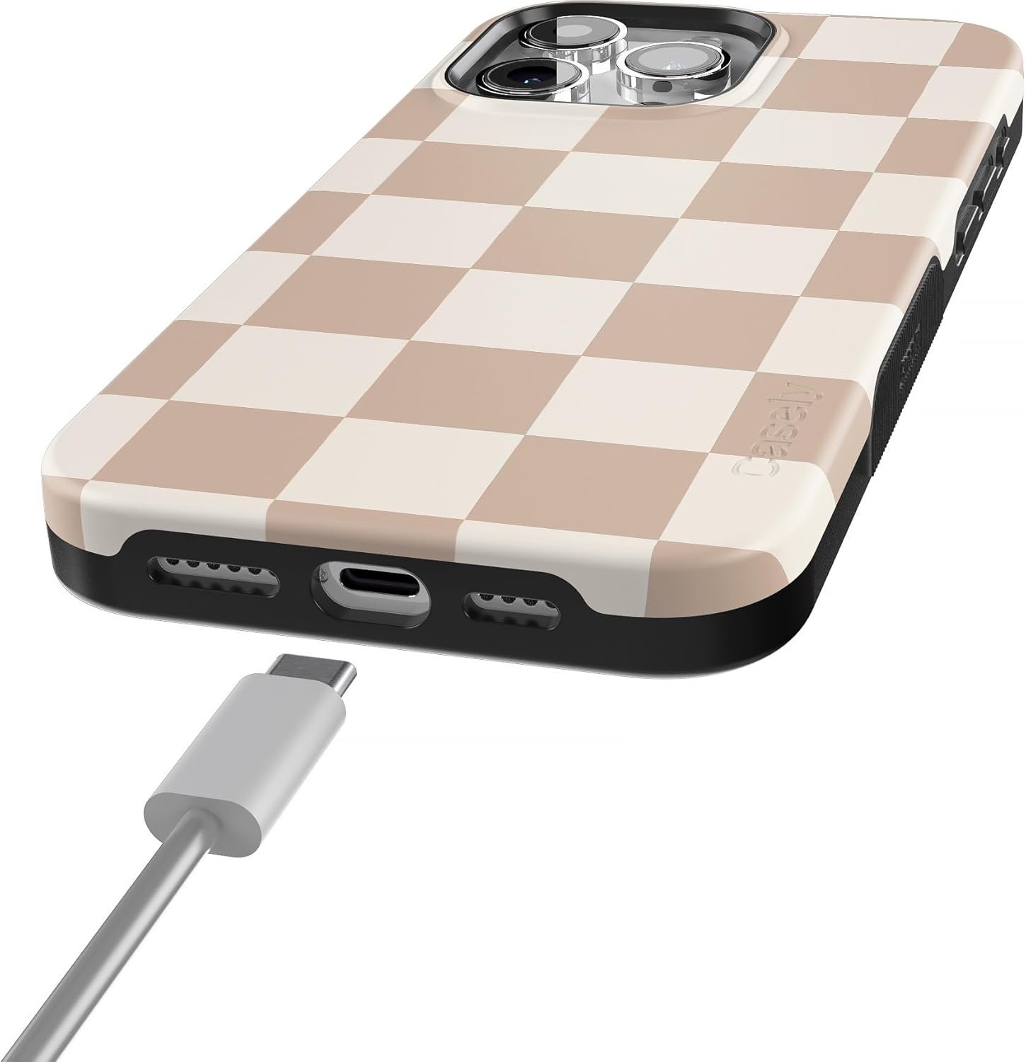 Casely iPhone 15 Pro Max Case | Fit Check | Neutral Checkerboard Checkered Case | Bold Protective Case | Compatible with MagSafe and Action Button - Image 5