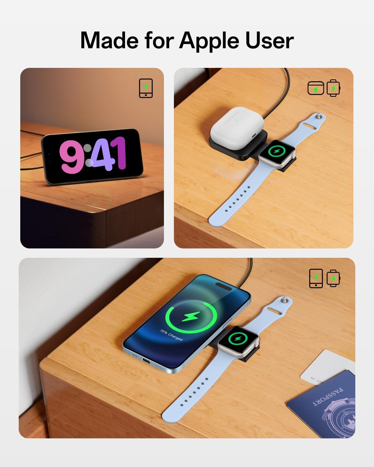 2 in1 Wireless Charger Stand Compatible with MagSafe, Compact Travel Essentials, Ultra Portable Fast Charging Station for iPhone 16 15 14 13 12, Wireless Charging Pad for Apple Watch & Airpods Pro. - Image 5