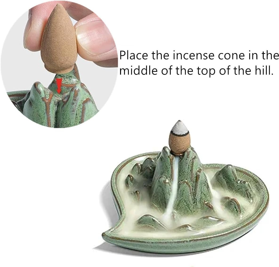 Waterfall Backflow Incense Burner Ceramic, Incense Cone Holder, Backflow Incense Cones Heart-Shaped Censer Ceramics Aromatherapy Ornament Home Decor Yoga Meditation Relaxation Office Gift - Image 5