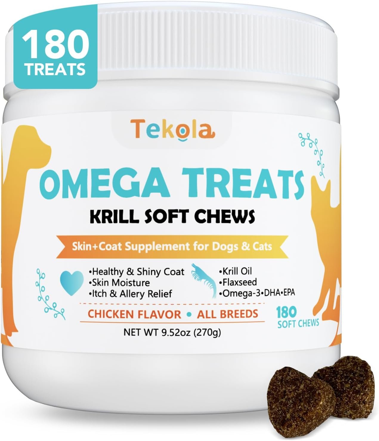 180 Chews Omega 3 for Dogs & Cats - with Krill - Skin and Coat Supplement - Dry & Itchy Skin Relief - Allergy Relief - Shiny Coats - No Shedding - EPA & DHA, Vitamins and Minerals - Chicken Flavor - Image 2