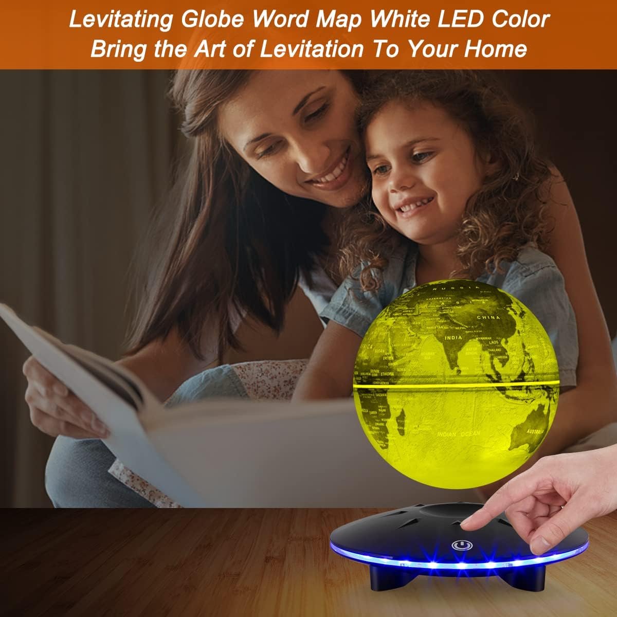Colorful Levitating Globe with Touch Base, Floating Globe LED Lamp Ball World Map,Magnetic Levitation Room Decor Display Stand, Cool Gadget Gift, Christmas Orgament - Image 4