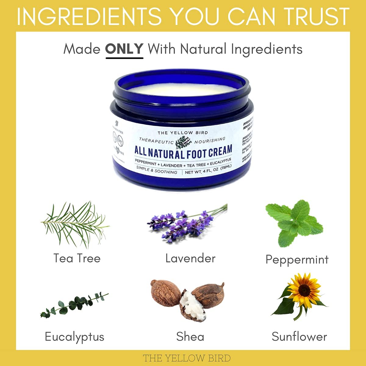 Yellow Bird Natural Foot Cream - For Dry and Cracked Feet Repair. Organic Athlete’s Foot Balm. Salve Moisturizer for Heel Care & Callus Treatment with Tea Tree Oil & Peppermint Essential Oils - Image 6