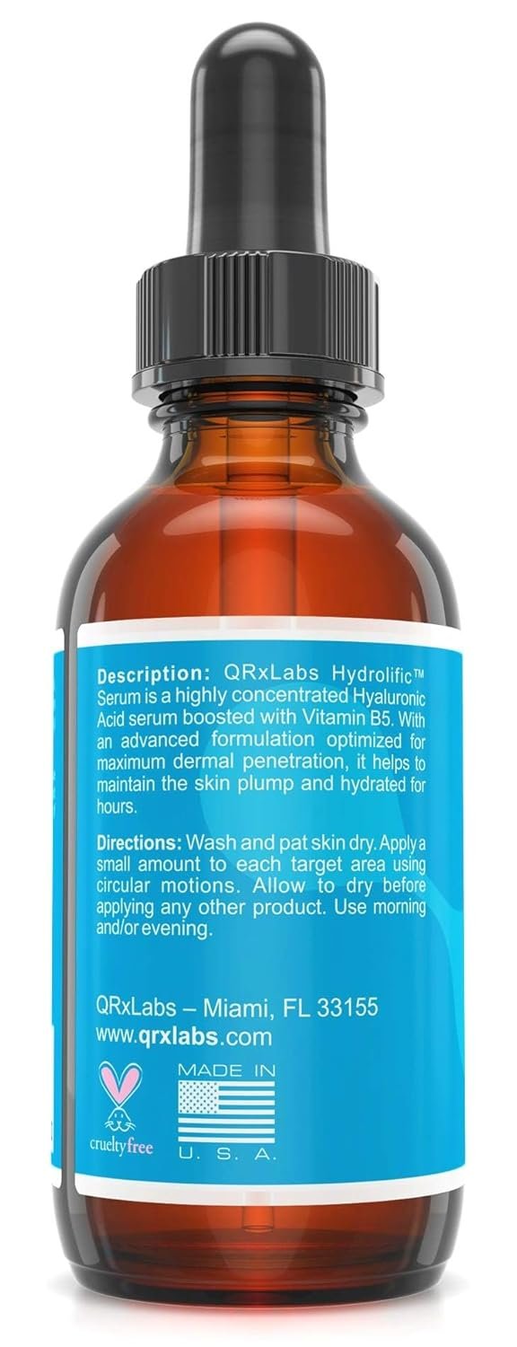 QRxLabs Hydrolific Serum - Hyaluronic Acid Serum Boosted with Vitamin B5 – Formulated for Dermal Penetration & Hydration - Skin Moisturizing Serum - Hyaluronic Acid Serum for Face - Hydrating Serum - Image 7