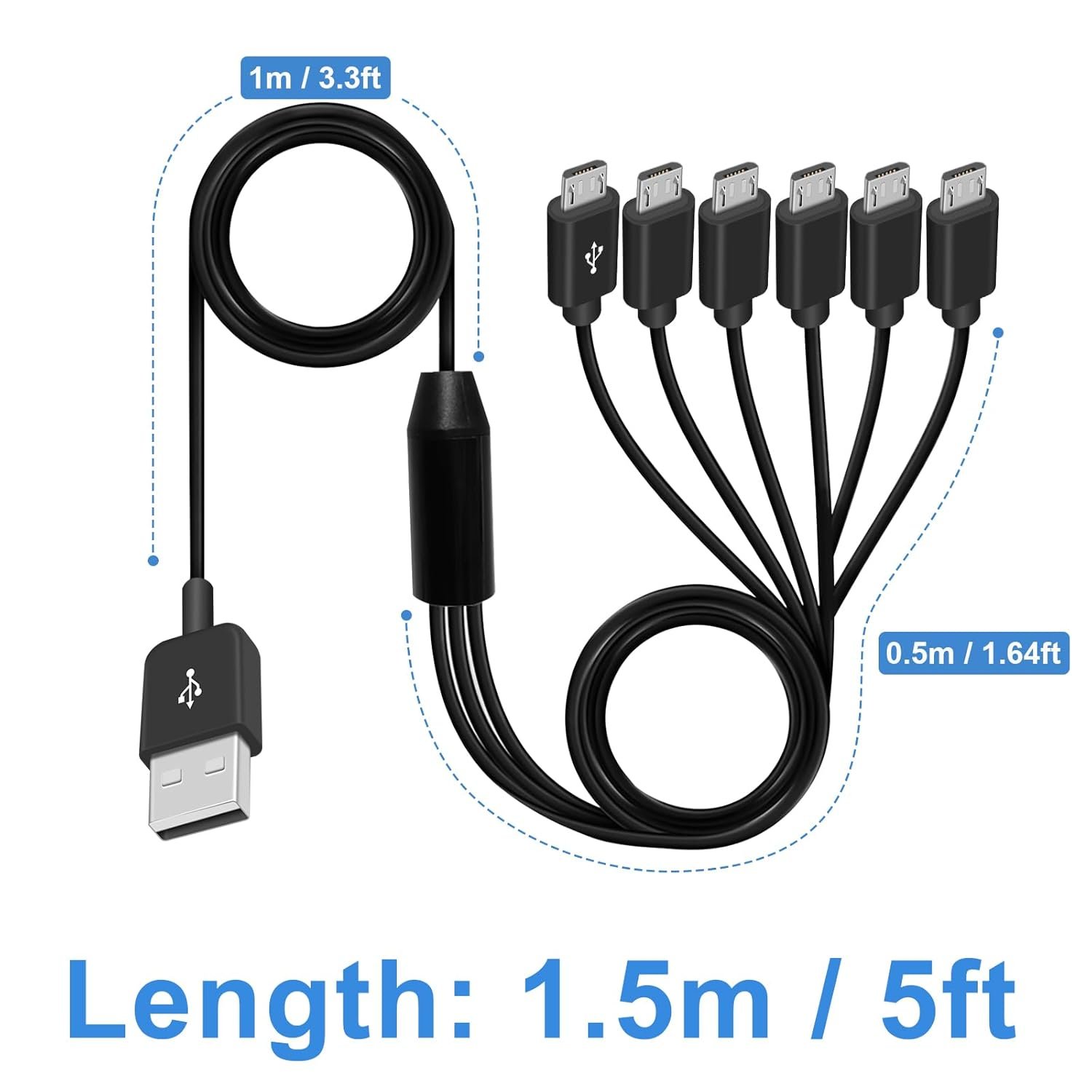 Poyiccot Micro USB Splitter Cable, Multi Micro USB Charging Cable, 6 in 1 Micro USB Charger Cable, USB 2.0 Type A Male to 6 Micro USB Male Y Splitter Charging Cable for Cell Phones and More 5ft - Image 8