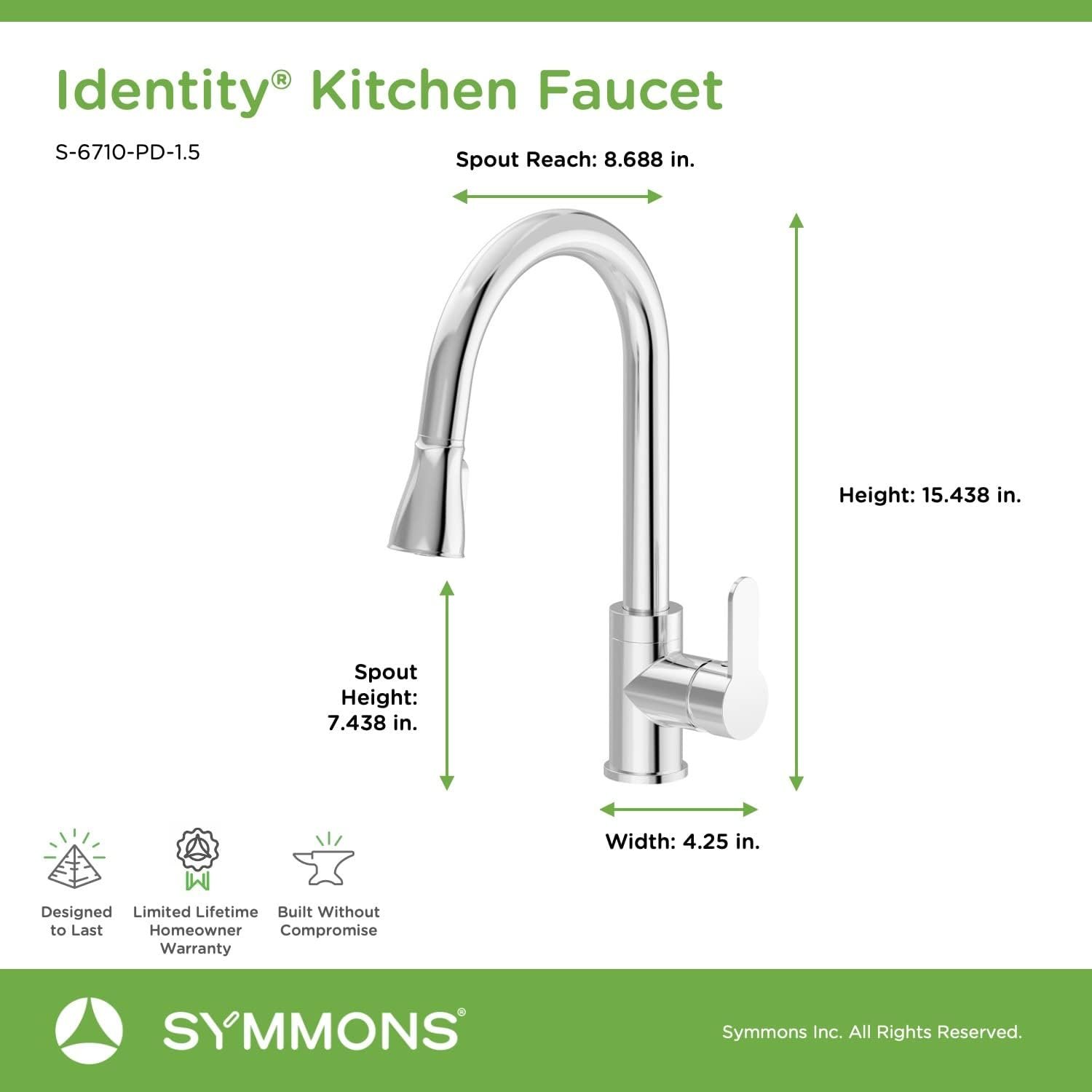 Symmons S-6710-PD-1.5 Identity Single-Handle Pull-Down Kitchen Faucet in Polished Chrome (1.5 GPM) - Image 5