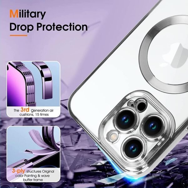 ZIYE Magnetic Case for iPhone 15 Pro Max Case [Compatible with MagSafe] Full Camera Protection Clear Plating Luxury Cover for Women Men Soft TPU Bumper Drop Protective Phone Case (6.7"),Silver - Image 6