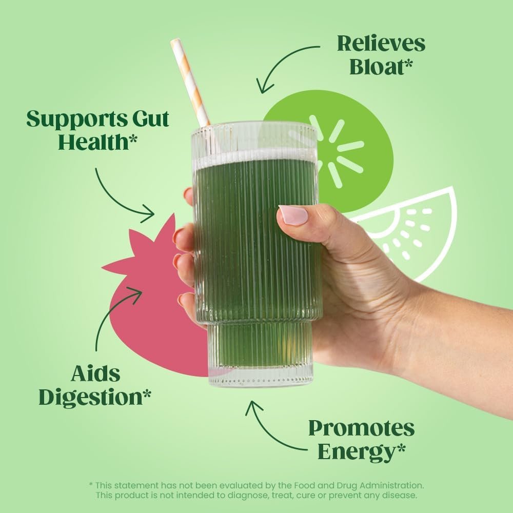 Bloom Nutrition Superfood Greens Powder, Digestive Enzymes with Probiotics and Prebiotics, Gut Health, Bloating Relief, Strawberry Kiwi + Milk Frother High Powered Hand Mixer - Image 6