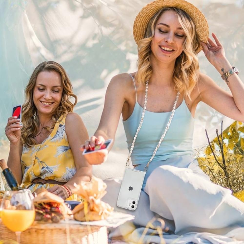 Luxury Crossbody Pearl Chain Strap Lanyard Cord Silicone Phone Case for iPhone 14 13 12 11 Pro Max Mini X XS Max 7 8 Plus Cover,3,14 PRO - Image 7