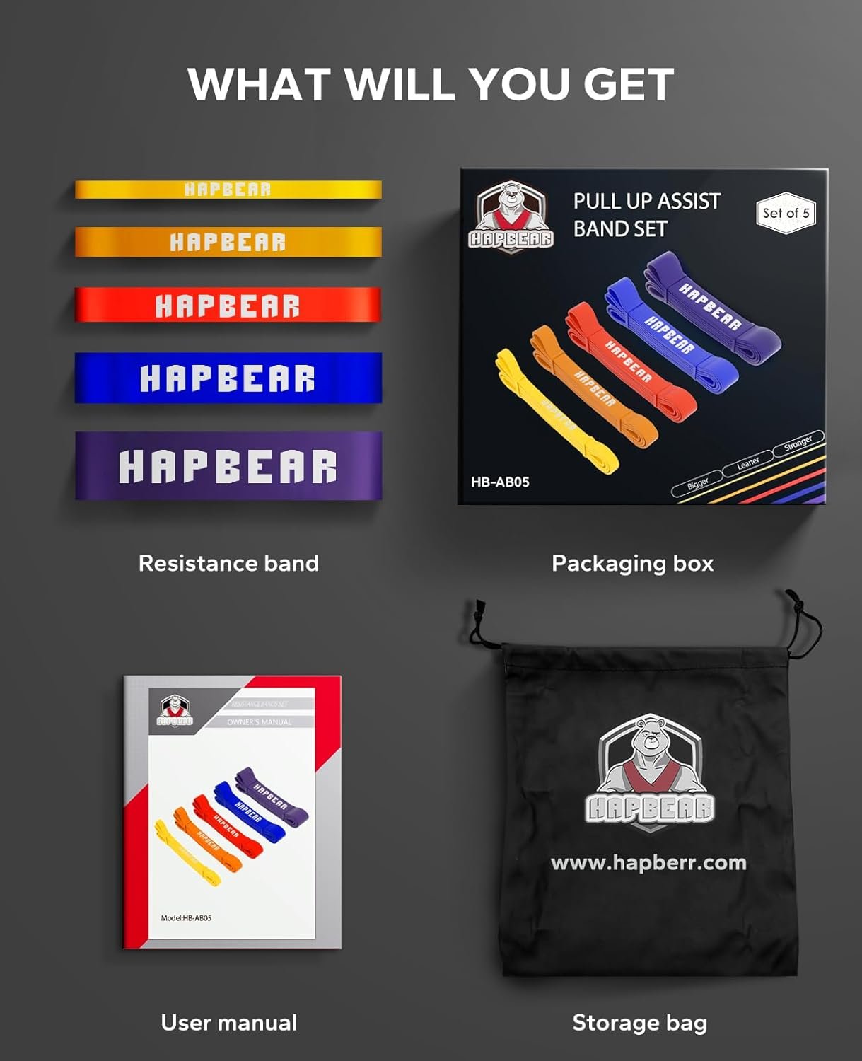 HAPBEAR Pull Up Assistance Bands - Resistance Band - Pull Up Bands - Exercise Bands Resistance Bands Set of 5 - Workout Bands for Working Out, Stretching, Physical Therapy, Muscle Training - Image 8