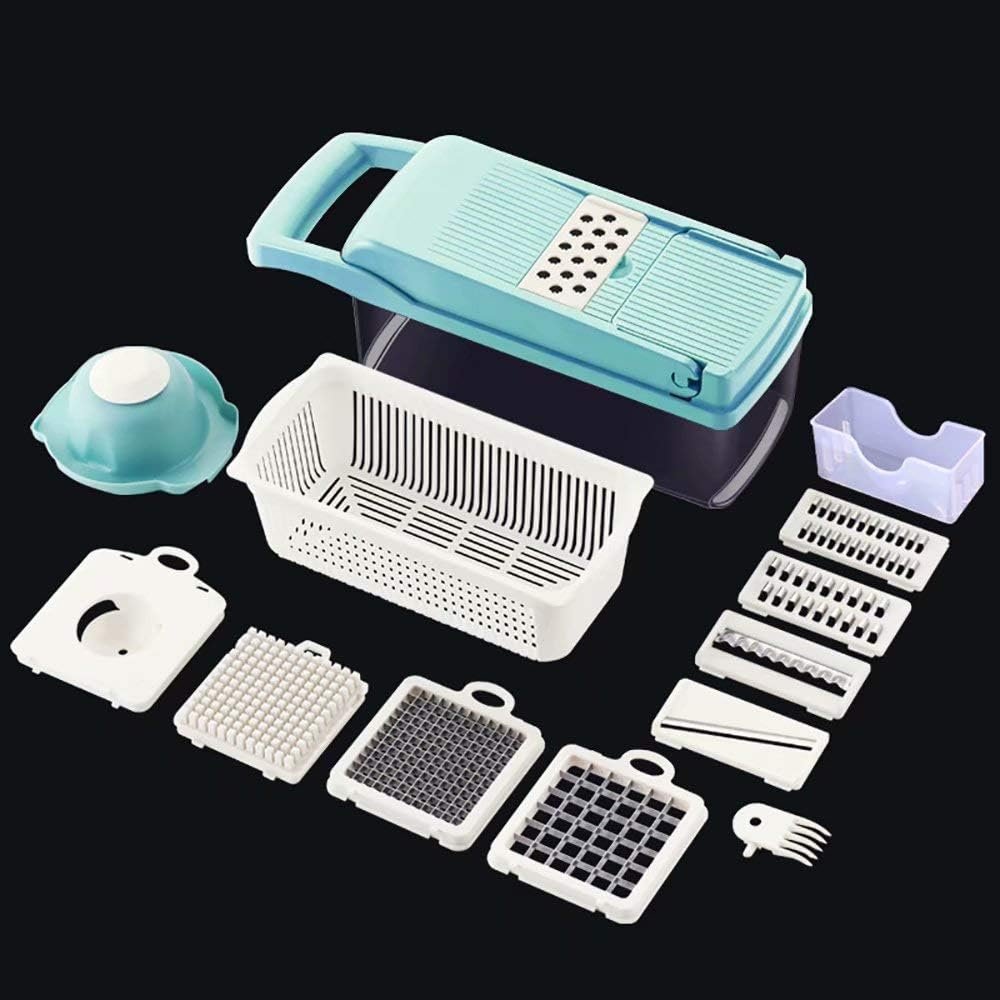 Vegetable Chopper 12 in 1 Mandoline Slicer Cutter Chopper and Grater Vegetable Slicer Cheese Slicer Onion Chopper Blue - Image 5