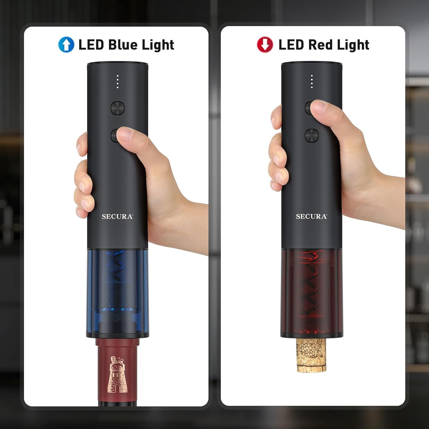 Secura Stainless Steel Electric Wine Opener, Rechargeable Automatic Home Wine Bottle Opener with Foil Cutter & Charging Cable, Reusable Corkscrew Wine Opener Electric for Wine Lovers, Black - Image 7