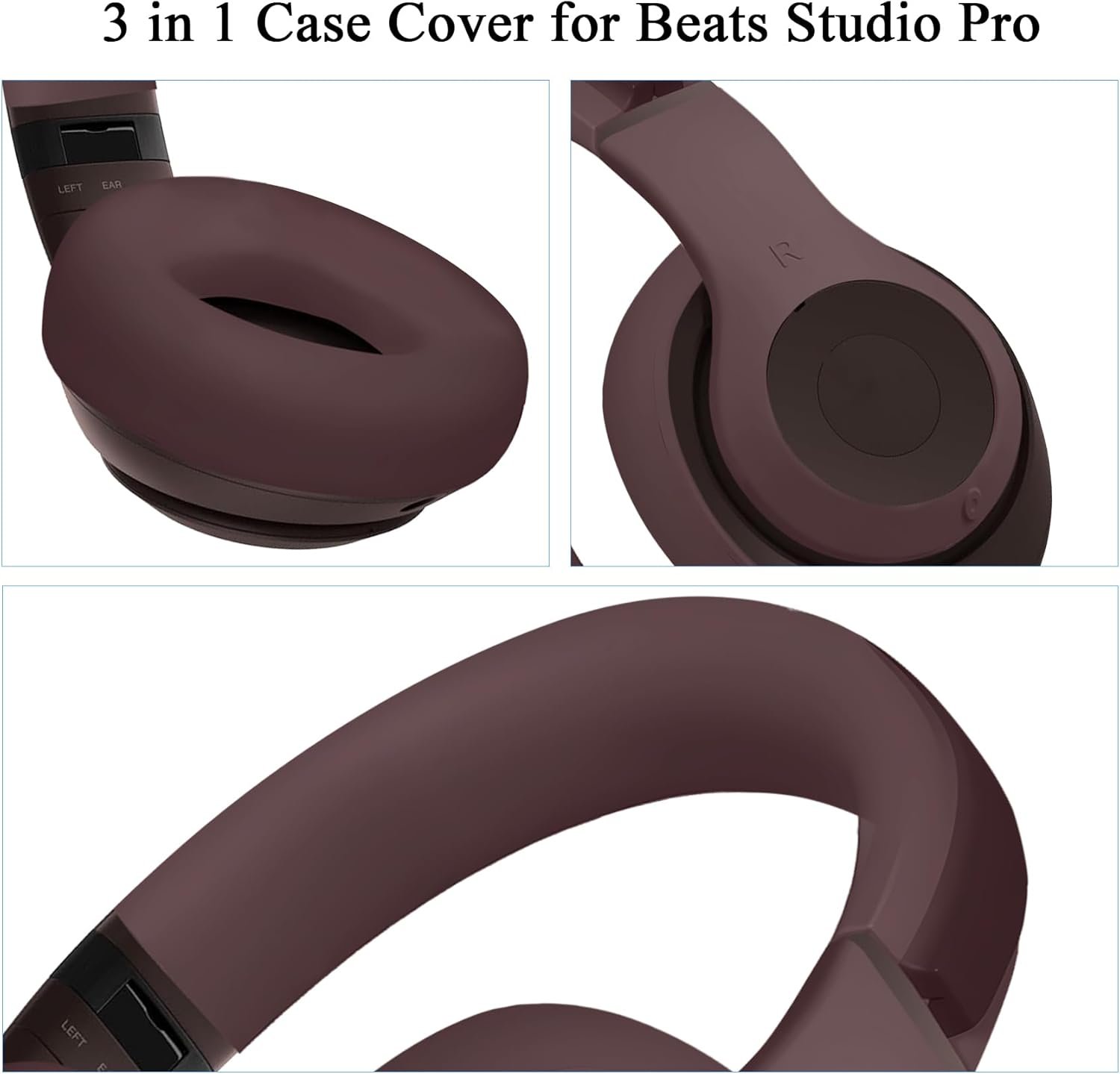 【3 in 1】 Studio Pro Silicone Case Cover Set,Anti-Scratch Ear Pad Cover/Shell Cover/Headband Cover for Beats Studio Pro Headphone,Studio Pro Soft Silicone Protector Accessories(Deep Brown) - Image 5