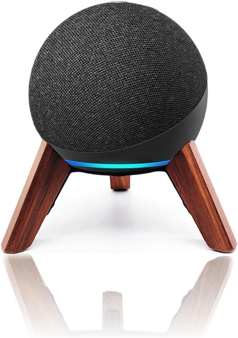 Real Wood Stand for Echo Dots(4th Gen)(5th Gen),Tripod Accessories Protect Smart Speaker get Better Sound,Secure Stable Wooden Mount Holder for Echo Dot (Walnut) - Image 2