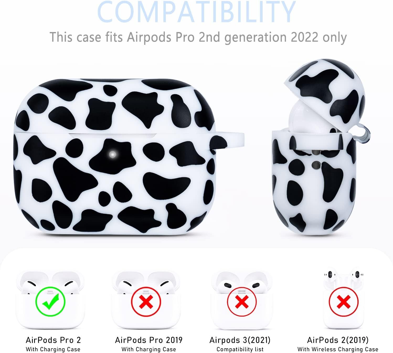 Cow Airpods Pro 2 Case Soft Silicone 2022 - YOMPLOW Case Cover Flexible Skin for Apple AirPod Pro 2nd Charging Case Cute Women Girls iPod Pro Case with Keychain - Black Cow - Image 3