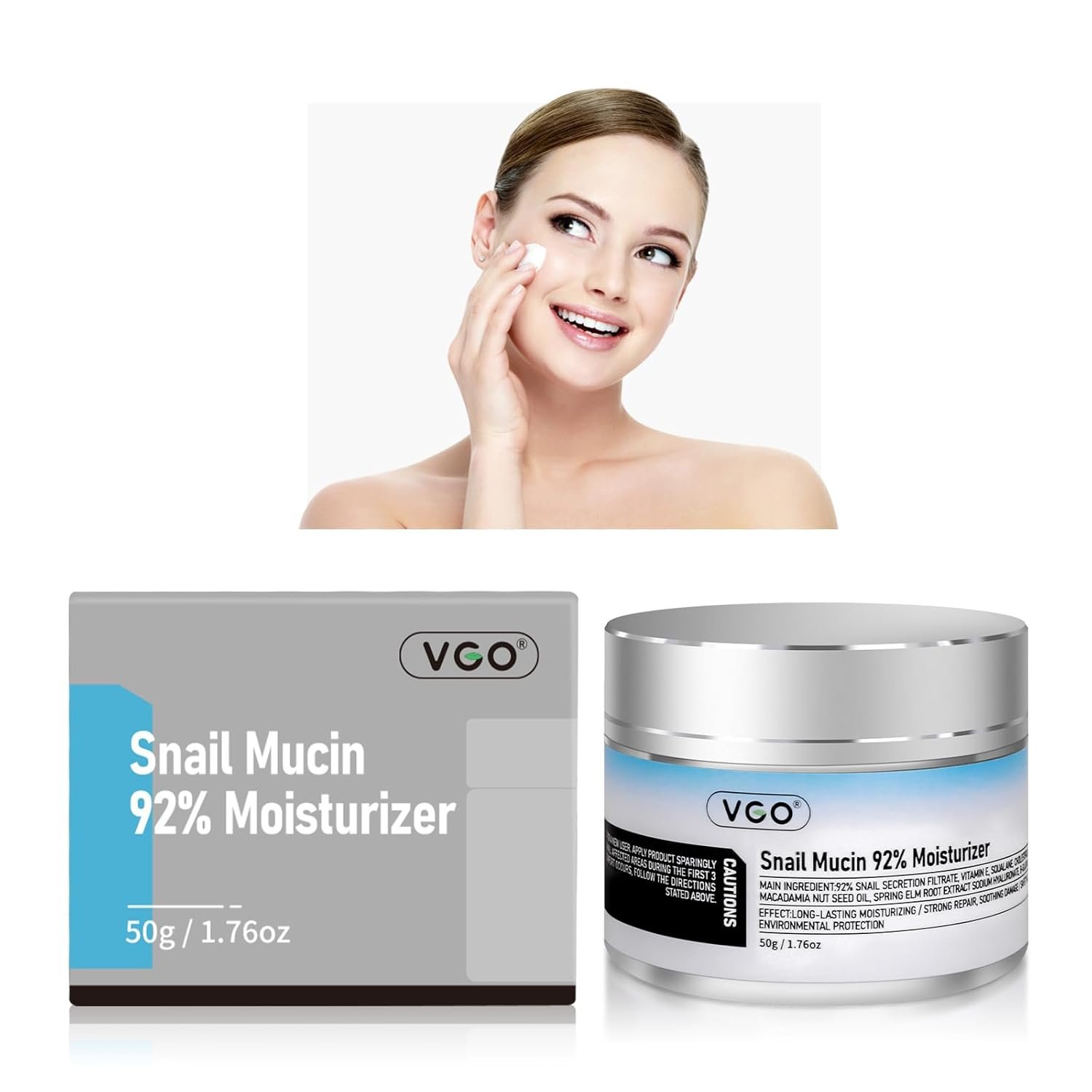 VGO Snail Mucin 92% Moisturizer Daily Face Moisturizer Hydrating Repair Face Gel Cream for Dry & Sensitive Skin, All Skin Types 50g / 1.76oz - Image 2