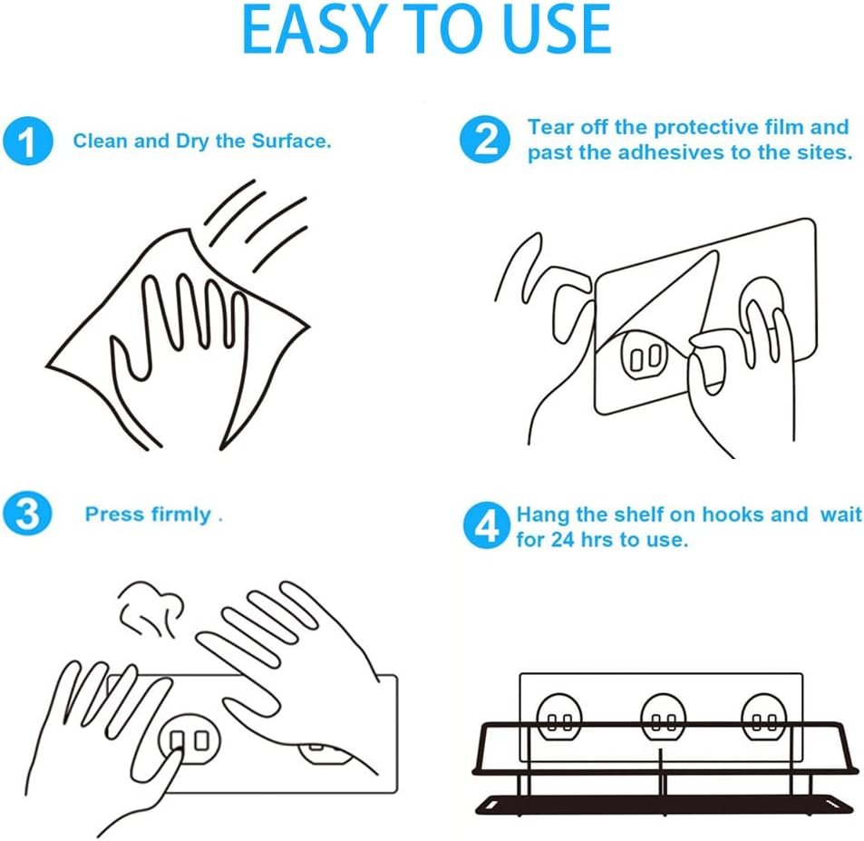 2 Pcs Corner Shower Caddy Adhesive Replacement Hook, Heavy-Duty No Drilling Adhesive Stickers for Shower Caddy Shelves Basket Bathroom Organizer Hanging Hook, Wall Mount Sticker Strips Pads - Image 6