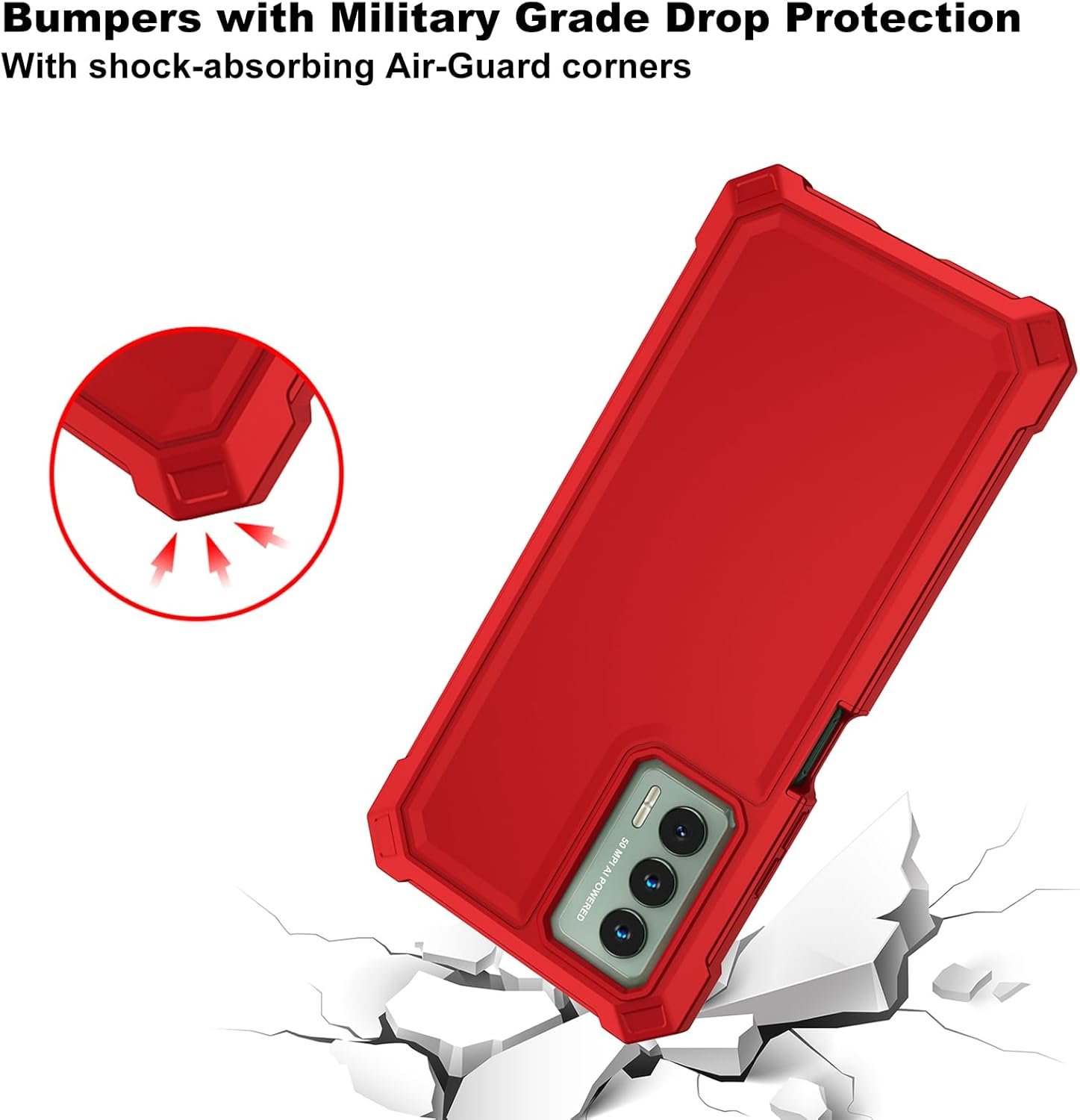 Ailiber for Cricket Outlast Phone Case, AT&T Jetmore Case with Screen Protector Tempered Glass, Dual Layer Structure Protection, Shock-Absorbing Corners TPU Bumper, Heavy Duty Cover for Outlast-Red - Image 5