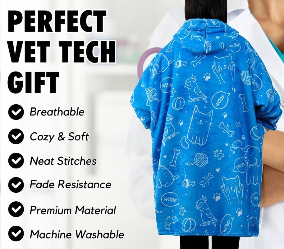 Vet Tech Gifts, Wearable Flannel Vet Tech Blanket Hoodie, Super Soft Warm Cozy with Giant Pocket, Funny Gifts for Vet Tch on Vet Tech Week, Birthday and Christmas - One Size Fits Most - Stupid - Image 3