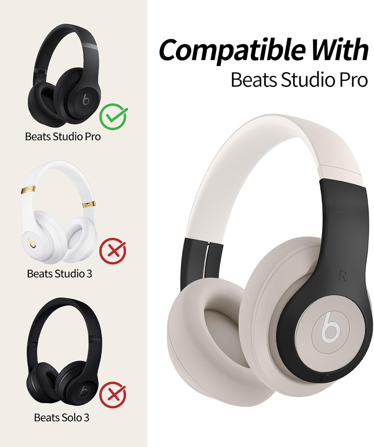 Silicone Case Cover for Beats Studio Pro, Durable Outer Earphone Panel Accessories Cover ONLY Compatible with Beats Studio Pro Wireless Bluetooth Noise Cancelling Headphones-Black - Image 5