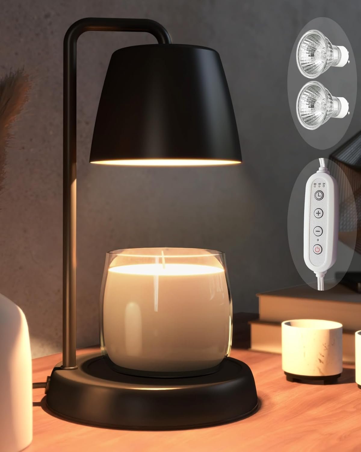 Black Candle Warmer Lamp with Timer and Dimmer for Jar Candles - Perfect Home Decor Gift for Women, Daughters, Moms - Includes 2 Bulbs - Image 2