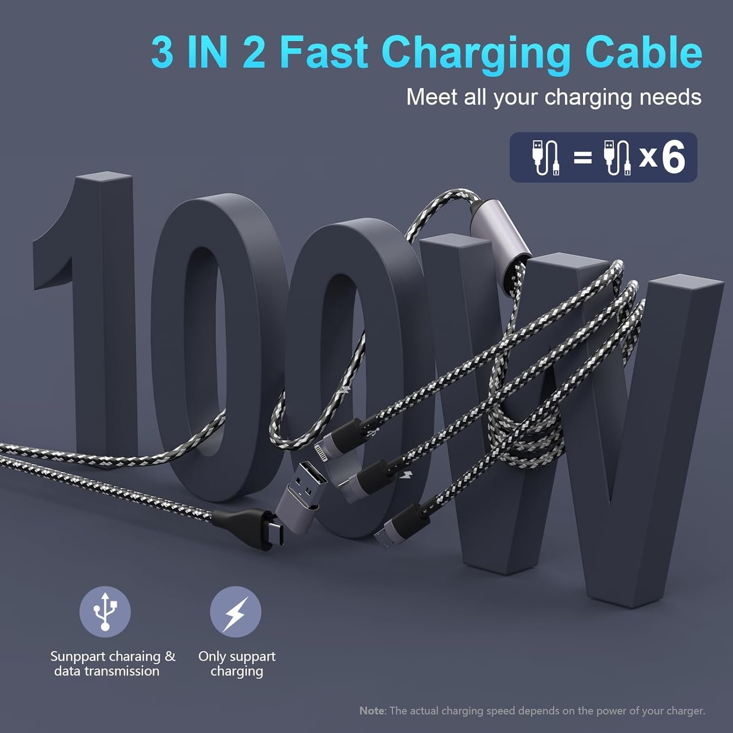 100W USB C Multi Charger Cable, 5 in 1 Multi Fast Charging Cable 6FT, USB A/C to Multi Phone Charger Cable with Lightning/Type C/Micro USB, Braided Charger Adapter Cord for MacBook/iPhone/iPad/Samsung - Image 3