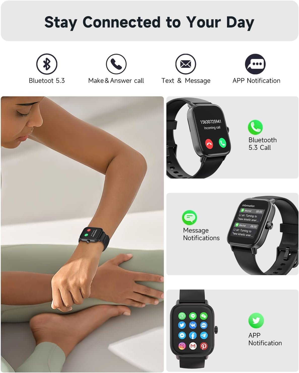 Fitness Smart Watch with Alexa for Women Men, 24/7 Heart Rate, Blood Oxygen, Stress and Sleep Tracker,100 Sports Modes, 5ATM Waterproof Activity Trackers and Smart Watches - Image 5