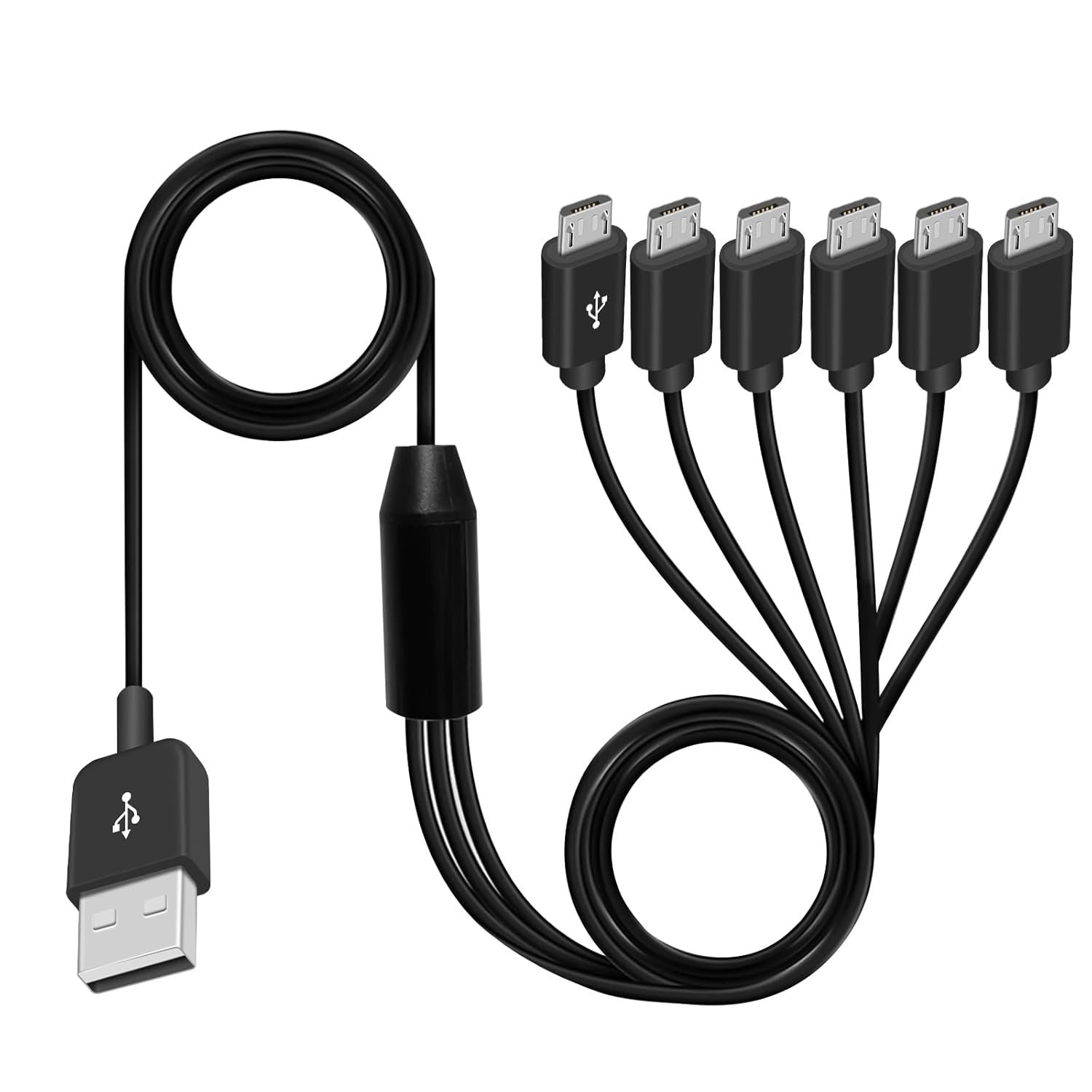 Poyiccot Micro USB Splitter Cable, Multi Micro USB Charging Cable, 6 in 1 Micro USB Charger Cable, USB 2.0 Type A Male to 6 Micro USB Male Y Splitter Charging Cable for Cell Phones and More 5ft - Image 2