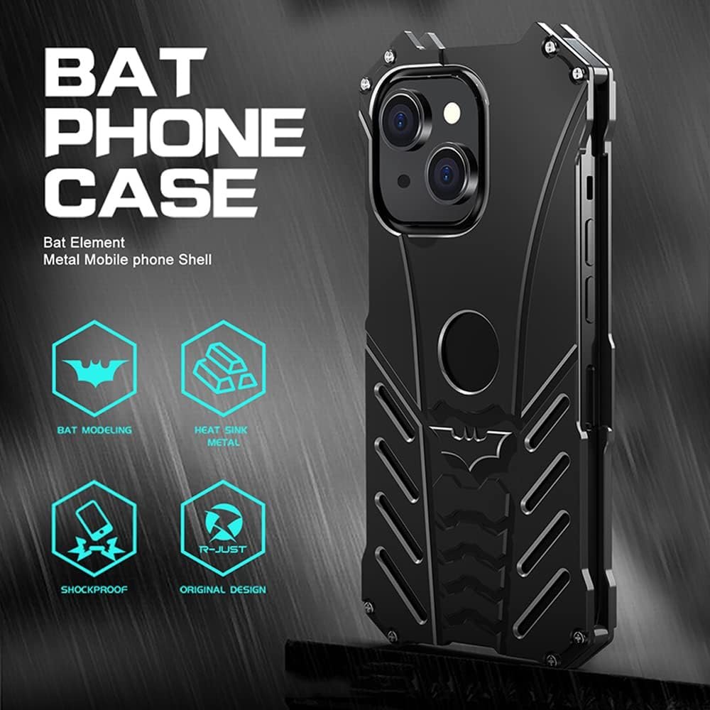 Cool Tough Metal Case for iPhone 13 (6.1 inch), Anti-Fall Shockproof Aluminum Alloy Bumper Protective Skin Scratchproof Frame Back Plate Cover Black - Image 5