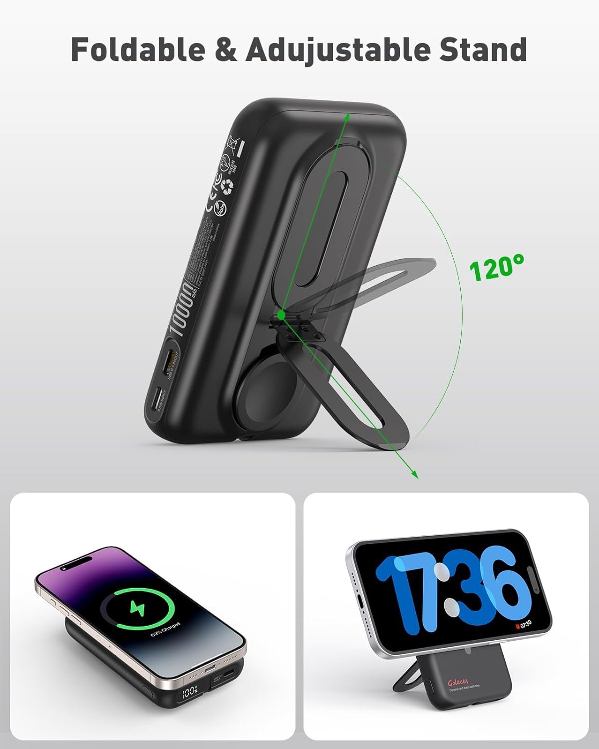 Magnetic Power Bank for iPhone Apple Watch Airpods iPad Series 10000mAh Wireless Portable Charger for Magsafe USB C in&Out Fast Charging PD 20W Battery Pack Gifts for Christmas (Black) - Image 9