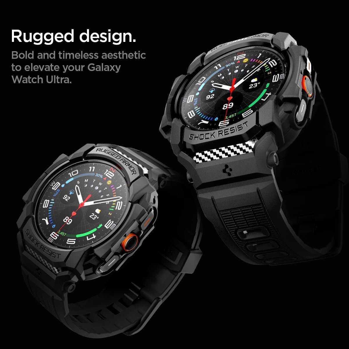 Spigen Rugged Armor Pro Designed for Samsung Galaxy Watch Ultra 47mm Case with Band, Rugged Galaxy Watch Ultra Band with Protective Case (2024) - Matte Black - Image 6