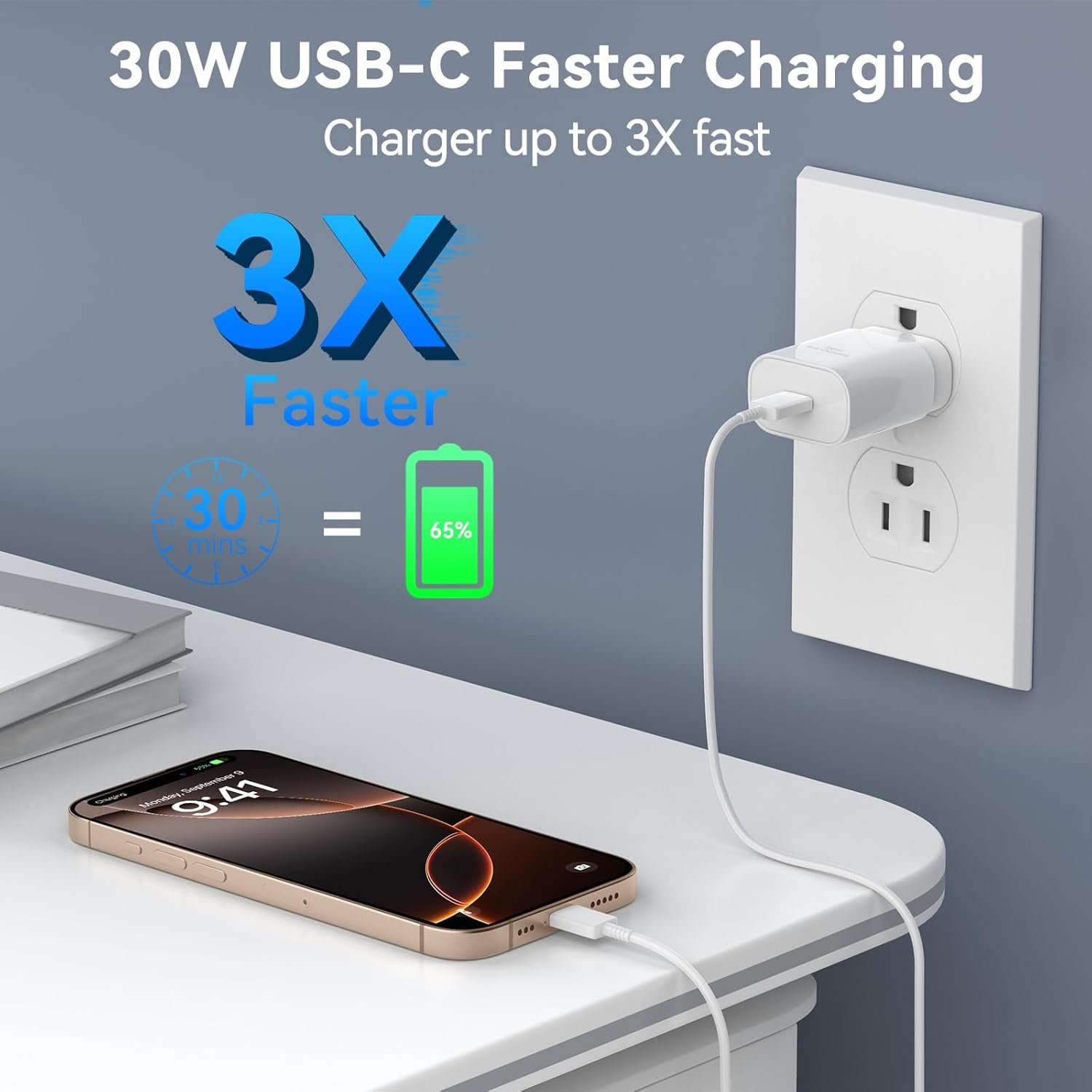 iPhone 16 15 Pro Max Charger Fast Charging USB C Charger Block, 30W USB-C Charger with 10 FT Type C Fast Charging Long Cable Cord for iPhone 16 Pro Max/16 Pro/16 Plus/16/15 Pro Max/15Pro/15/GalaxyS24 - Image 4