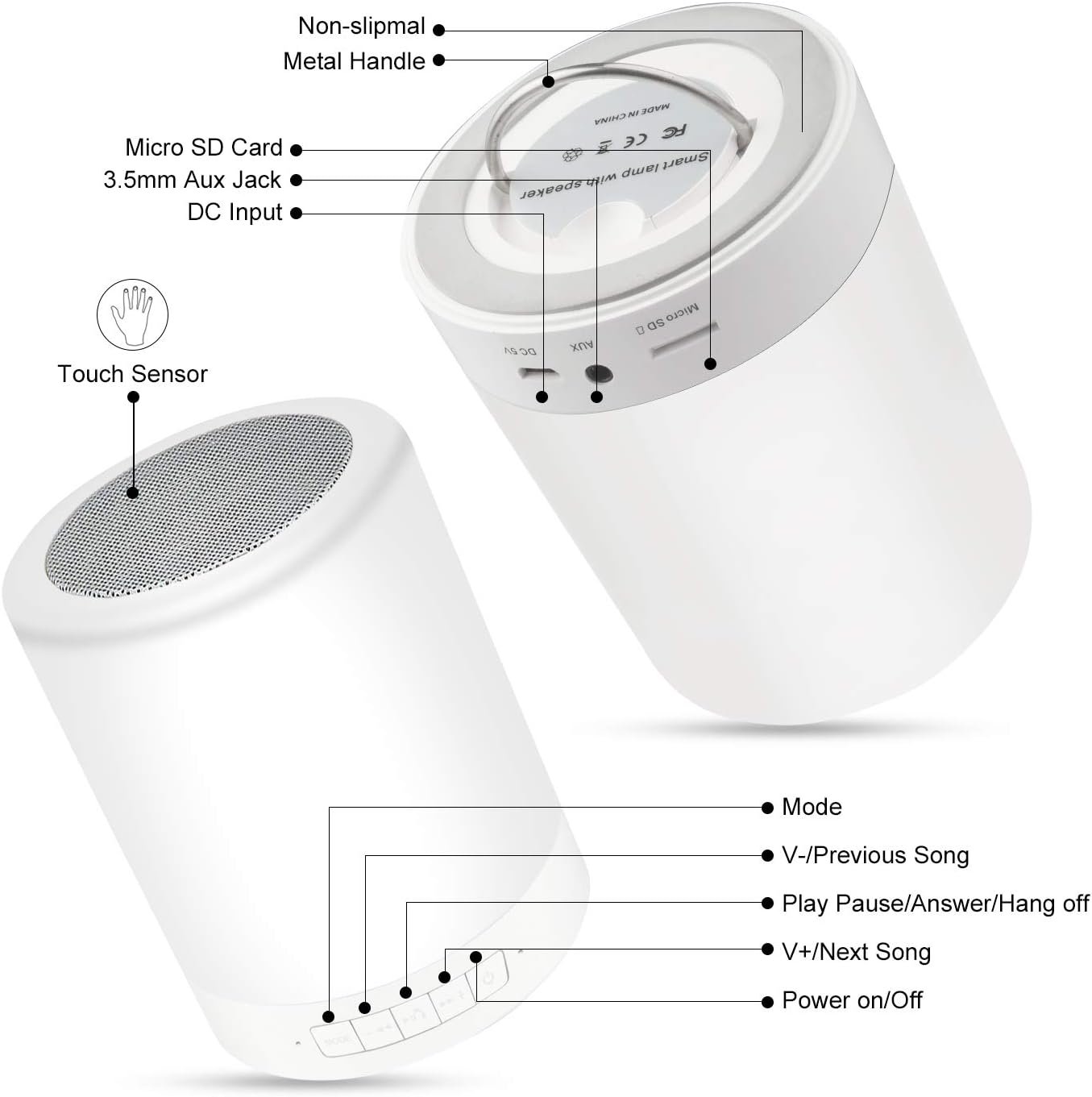 Night Light Bluetooth Speaker Wireless Portable Smart Touch Control Bedside Table Lamp with Colorful Led, Best Gift for Teens Kids Children Students Girlfriend Boyfriend Women Men - Image 8