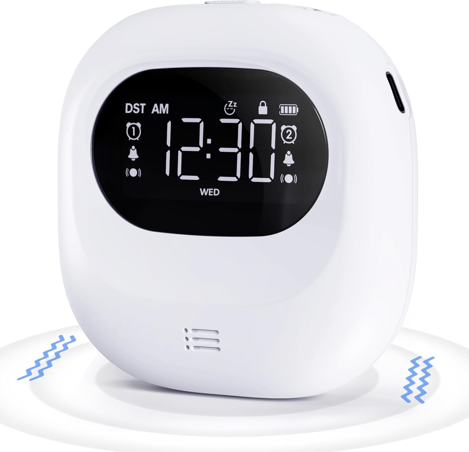 PPLEE Small Wireless Digital Vibrating Clock, Loud Alarm Clock for Heavy Sleepers Adults, Weekday/Weekend Dual Alarms for Bedrooms, Rechargeable Battery Powered Bed Shaker Under Pillow, Week Display - Image 2