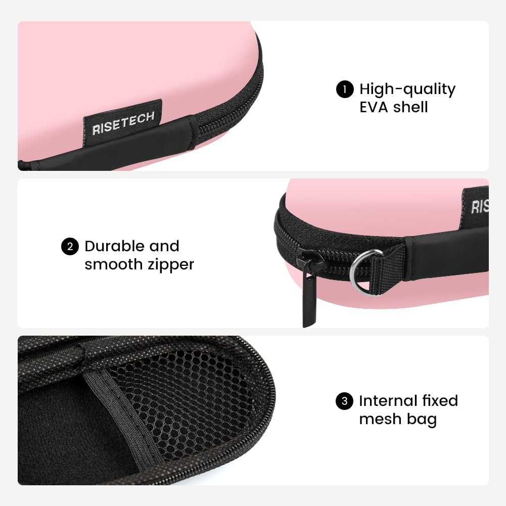 Earbud Case Wired Earphone Case Holder EVA Headphone Storage Bag Small Zipper Pouch Compatible for EarPods, AirPods, Beats Flex, Urbeats3, Bose Wireless Earbuds, USB Cable, with Clip-Pink - Image 5