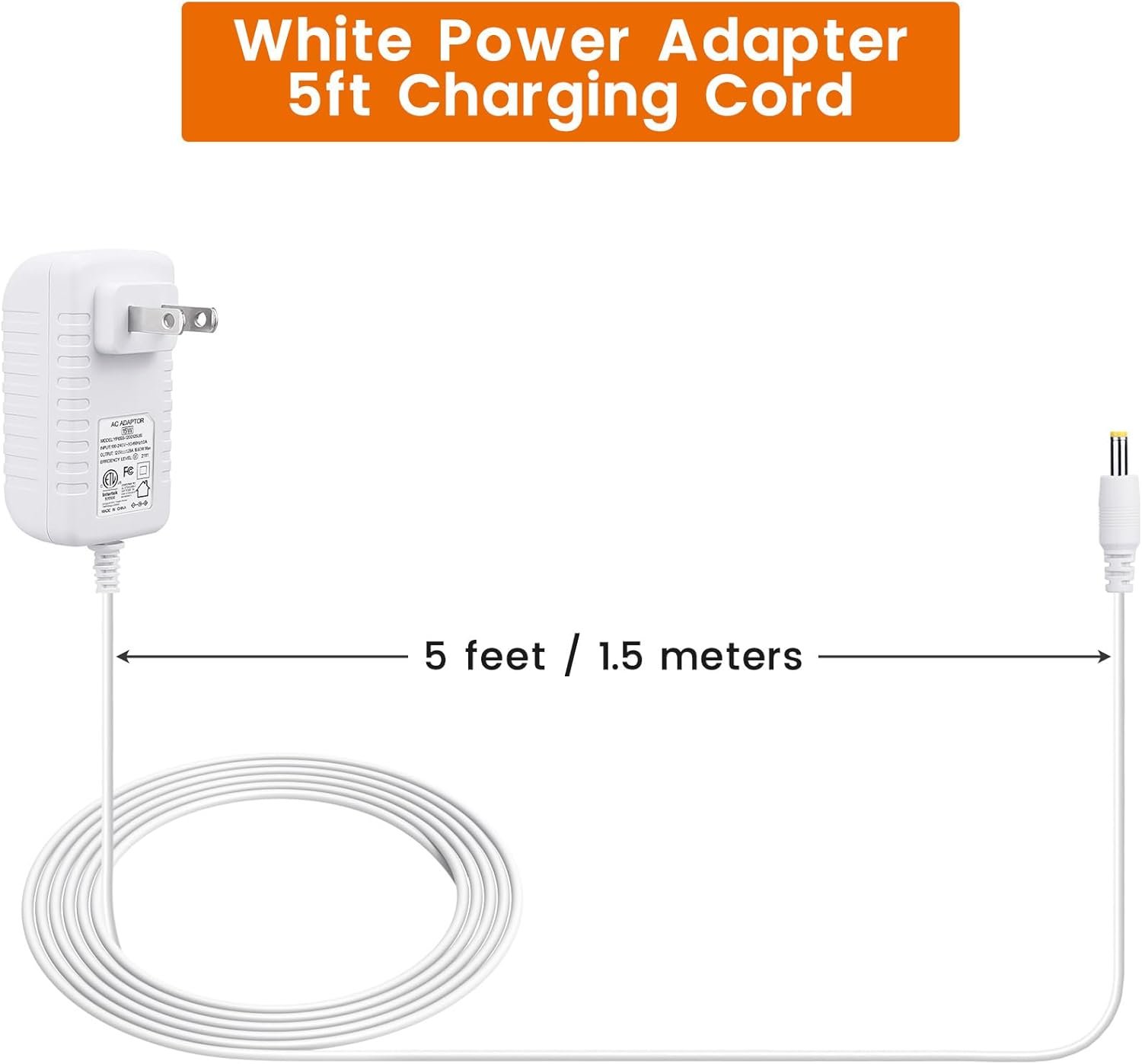 15W Power Cord Adapter for Echo Spot Smart Clock & Pop Smart Speaker - White Wall Charger Plug Long Cable, 5ft - Image 7
