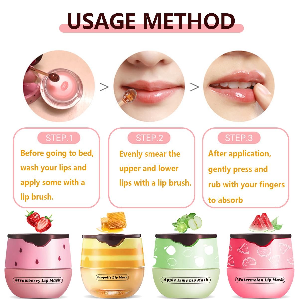 4 Pcs Honey Lip Balm, Strawberry Apple Watermelon Lip Mask, Moisturizing Lip Sleeping Mask, Hydrate Repair Prevent Dry Cracked Lip (Honey+Strawberry+Apple Lime+Watermelon) - Image 7