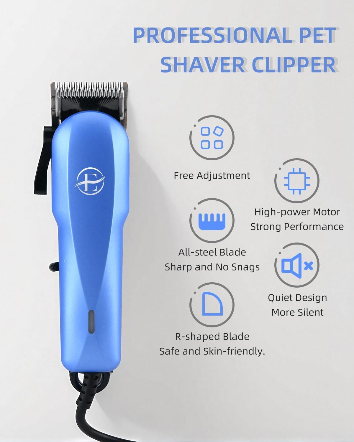 E-Hunter Professional Dog Grooming Clippers Kit, 24V High Power for Thick Coats, Quiet Dog Clippers with 10 Metal Guard Combs & Brush, Ideal Dog Hair Remover for Cats and Pets - Image 3