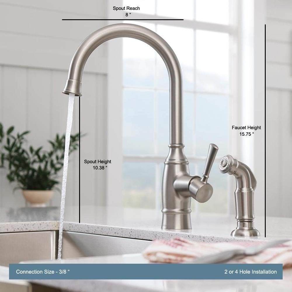MOEN Noell Single-Handle Standard Kitchen Faucet with Side Sprayer in Spot Resist Stainless - Image 4