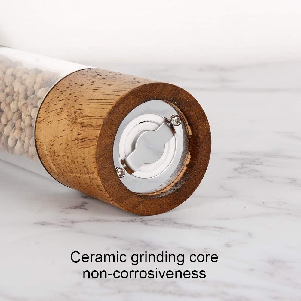 Premium Acrylic Salt and Pepper Grinder Set, Manual Salt and Pepper Mills- Wooden Shakers with Adjustable Ceramic Core-Salt Grinder and Pepper Mill -8 Inches-Pack of 2 - Image 4