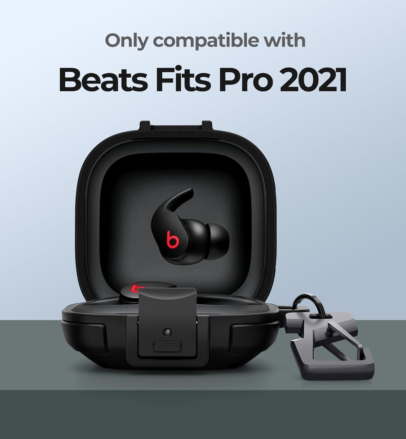 Dexnor Rugged Bumper Case for Beats Fit Pro (2021) Cases with Secure Lock, Shockproof Clear Cover with Carabiner & Keyring for Beats Fit Pro 2021 Black - Image 3