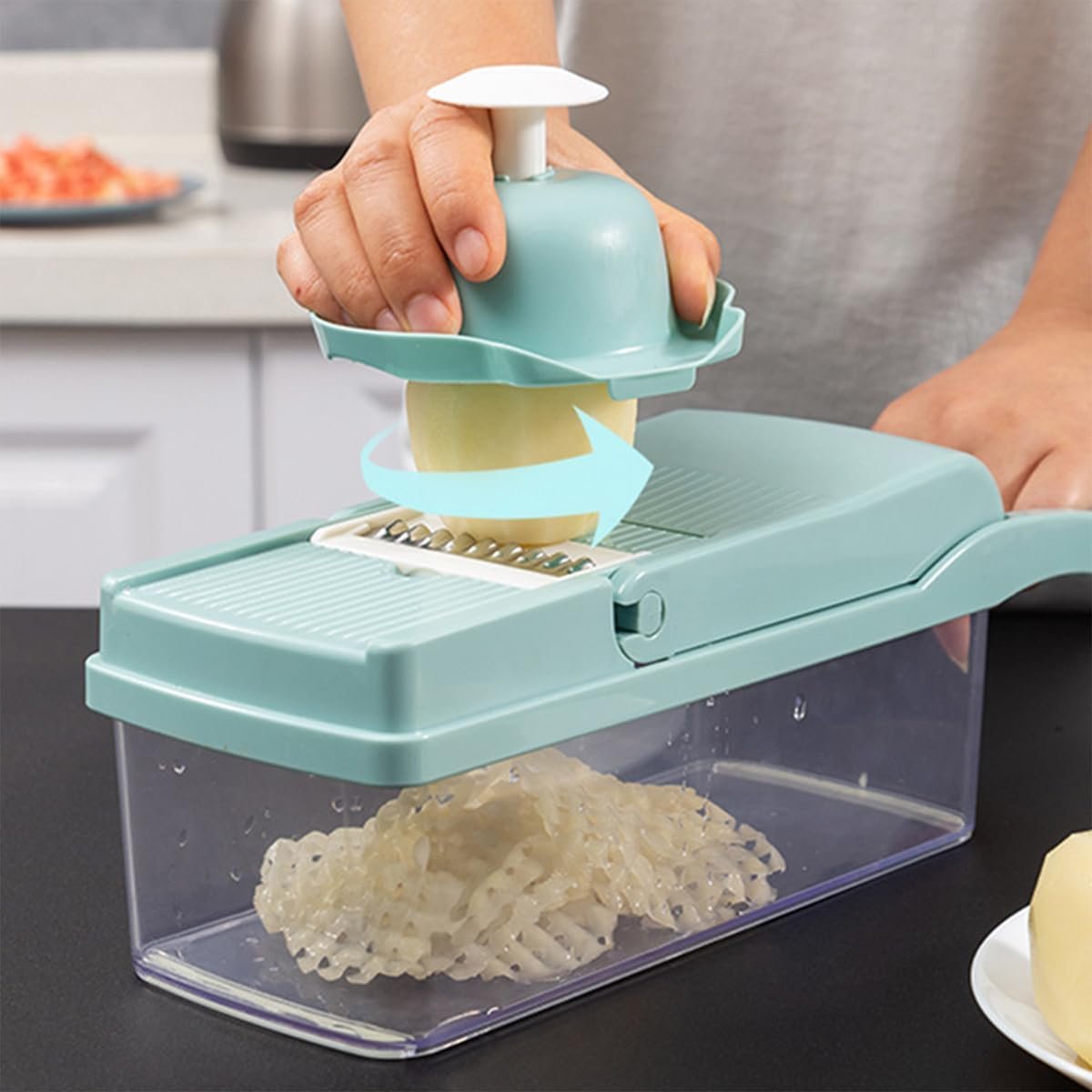 Vegetable Chopper 12 in 1 Mandoline Slicer Cutter Chopper and Grater Vegetable Slicer Cheese Slicer Onion Chopper Blue - Image 8
