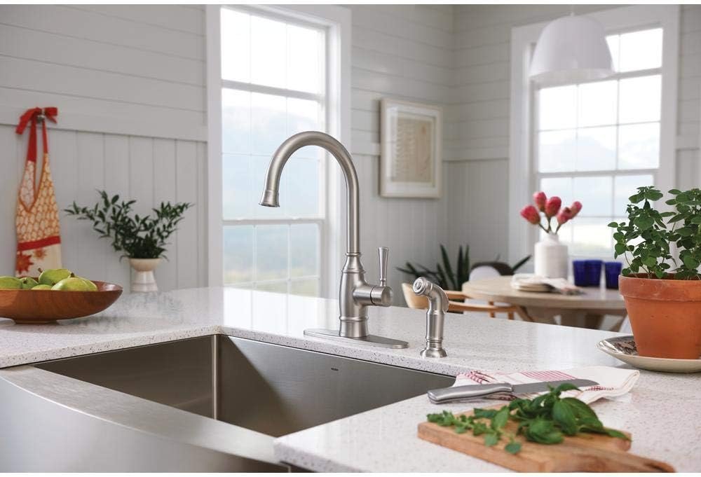 MOEN Noell Single-Handle Standard Kitchen Faucet with Side Sprayer in Spot Resist Stainless - Image 7
