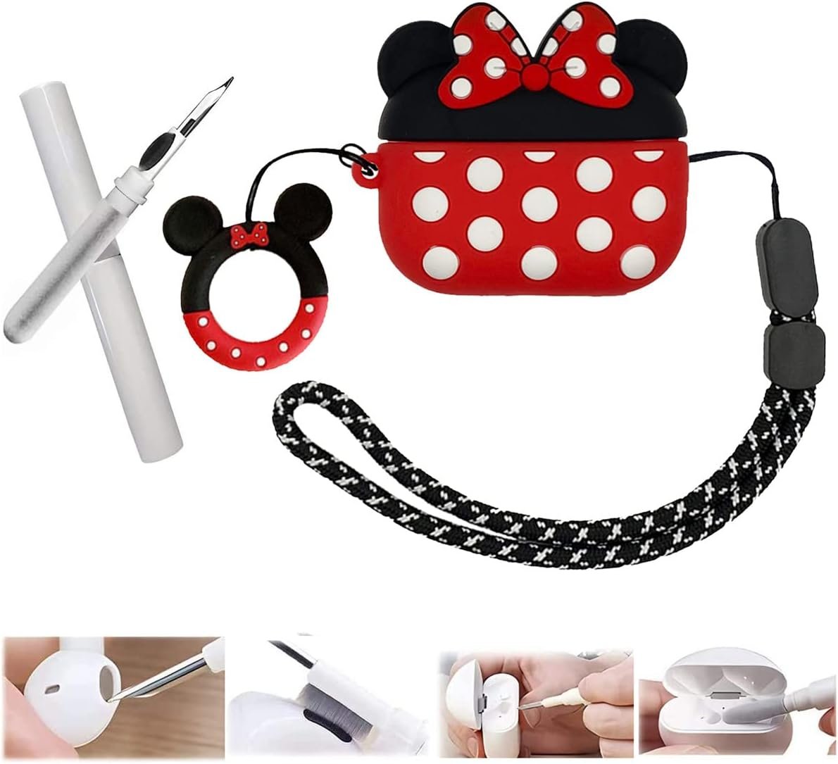 sgpcn Airpods pro 2 Case,Cute Cover for Airpod pro 2nd Generation Case,Cool Cartoon Anime Design Series and Lanyard+Keychain+Earphone Cleaning Pen 4in1 for Woman Girls Airpod pro 2 Case (Minnie) - Image 2
