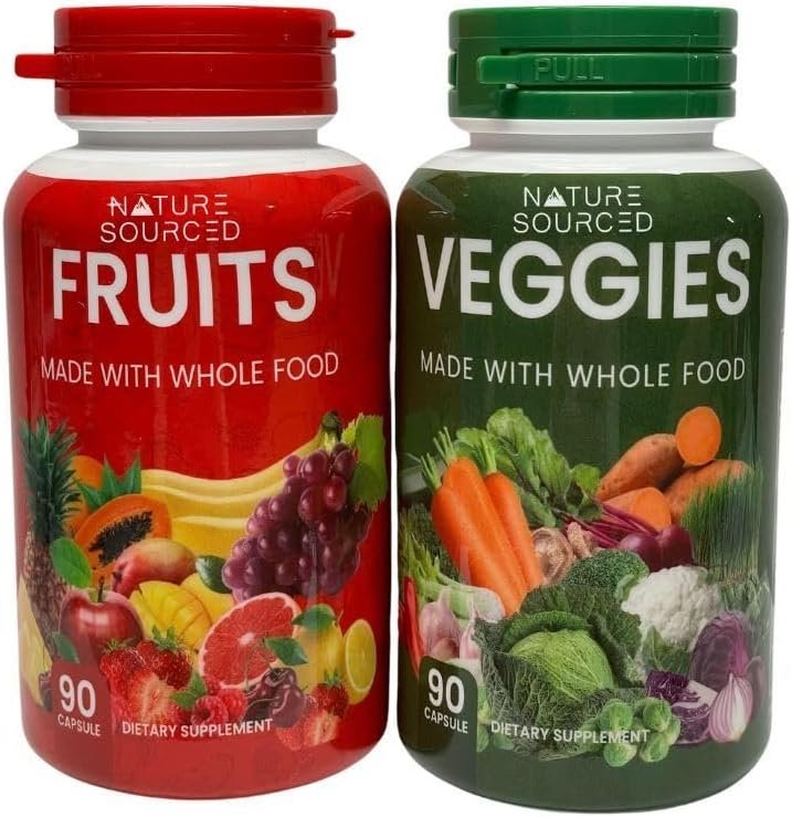 Whole Food Supplement containing Superfood Fruits and Vegetables for Women, Men, and Kids - 90 Fruit Capsules, 90 Veggie Capsules - 1 Complete Set, Red & Green - Image 2